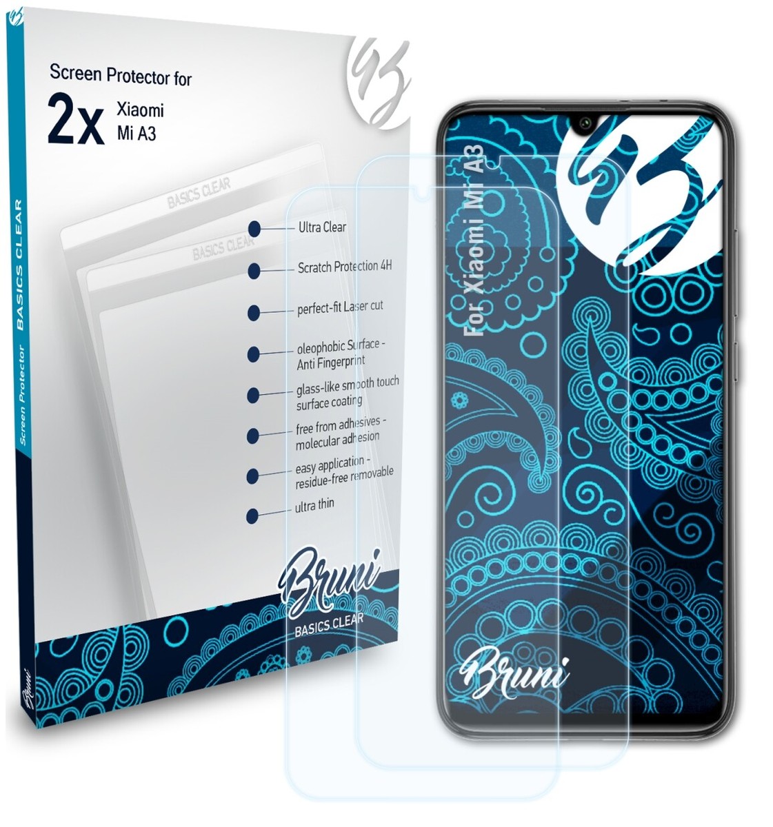 Bruni Protecteur D'écran Compatible Avec Xiaomi Mi A1 Film Protecteur, Cristal Clair Écran Protecteur (2X