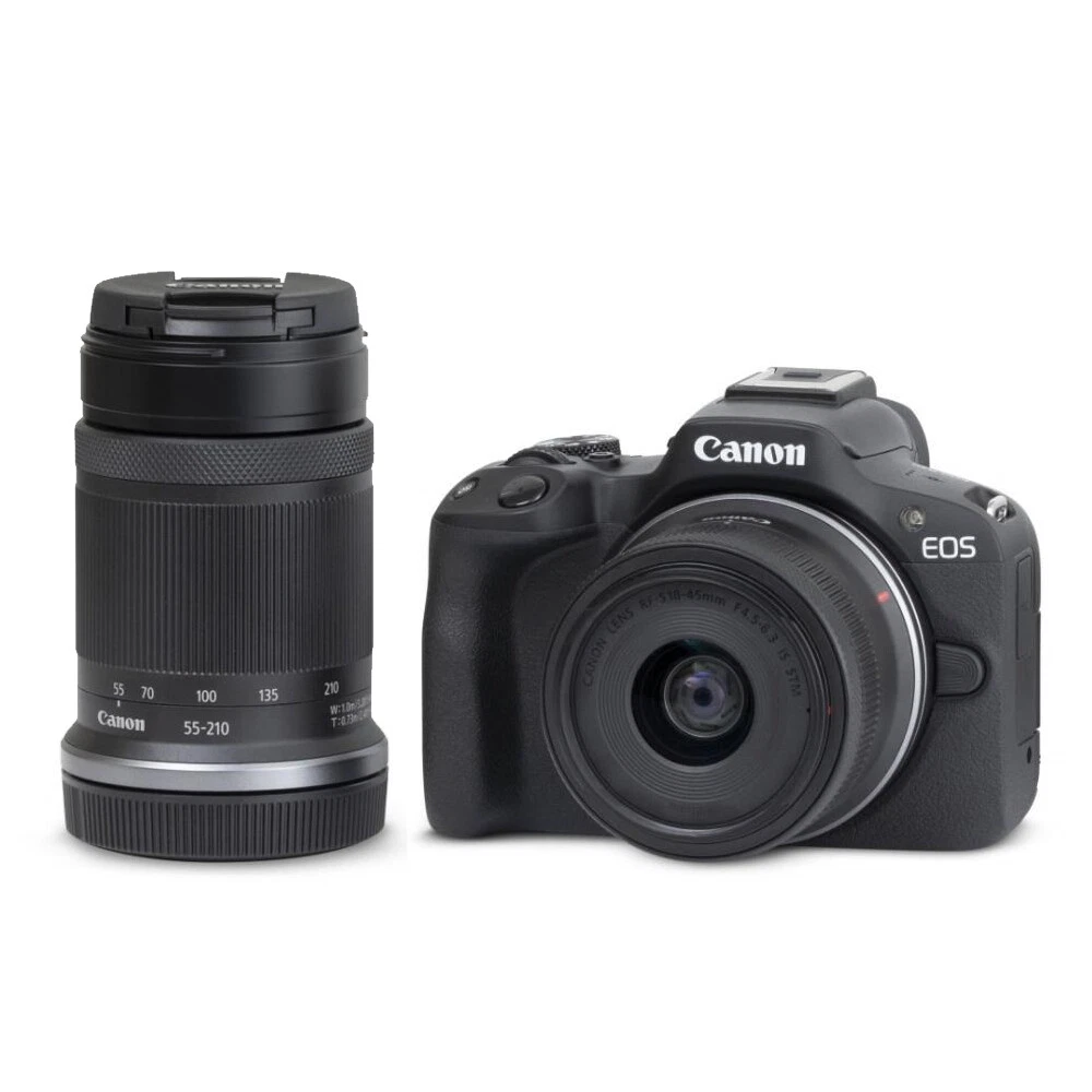 Canon EOS R50 Mirrorless Camera w/ 18-45mm & 55-210mm Lenses Black 5811C022