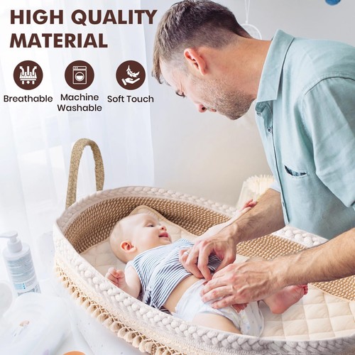 Baby Changing Basket Handmade Woven Cotton Rope Moses Basket (Matress pad & Blan - Picture 4 of 9