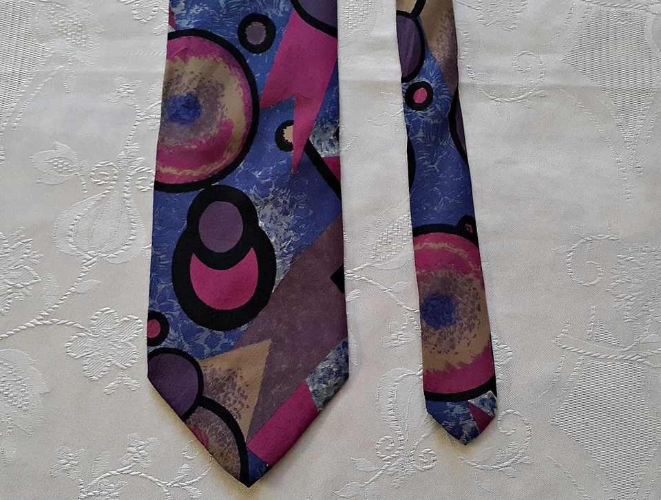 МУЖСКОЙ ВИНТАЖНЫЙ ПОДЛИННЫЙ ENRICO COVERI АБСТРАКТНЫЙ ФИОЛЕТОВЫЙ СИНИЙ ШЕЛКОВЫЙ МУЖСКОЙ ГАЛСТУК - Изображение 2 из 4