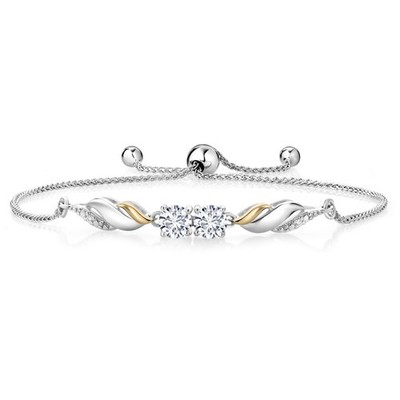 1.02 Cttw Lab Grown Diamond 925 Silver and 10K Yellow Gold Bracelet For Women |