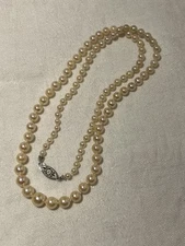 VTG Graduated 19” Cultured Akoya Pearl Princess Necklace 14k WG clasp 3-6.8mm