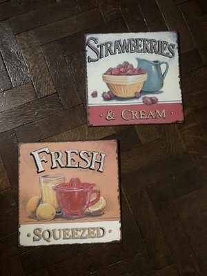 2 x Vintage Retro Blechschild Plakette Geschenk Cafe Küche Wohndeko 11x11 Zoll Obst