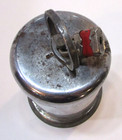 Vintage 3" dia Heavy Clear Glass Cylinder Metal Top Bottom Coin Bank w Padlock — photo 2