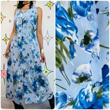 Vintage 90s Blue Floral Boho Cottagecore Fairy Grunge Maxi Dress   M/L