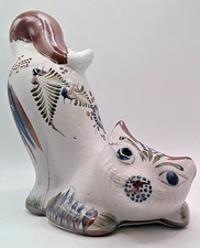 Tonala Pottery Stretching Cat Mexican Folk Art Signed JD Santana MEX 8"H