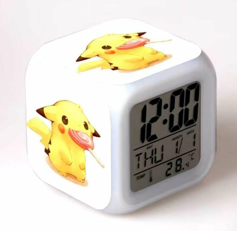 Pikachu Pokémon LED 7 Colors Digital Alarm Clock. Glowing Night Light Cube.