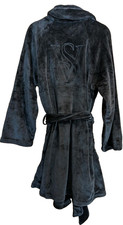 Victoria's Secret Women Robe Sz M/L VS Pocket Black Plush Velour Waist Tie Cozy