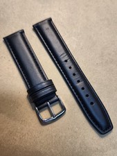 NOS Hadley Roma 19R Black Padded Stitched Oil Tan Leather Watch Band Inox Buckle