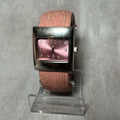 Pink Women s Watch Silver Tone Vtg Quartz Pink Cuff Bracelet 30mm - New Battery