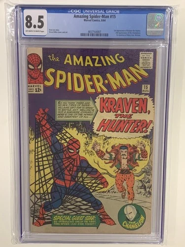 AMAZING SPIDER-MAN #15  CGC 8.5 OW/W PAGES  1ST APP. KRAVEN  DITKO/LEE