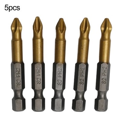5X PH2 50mmTitan Überzogener Elektrischer Schraubendreher Bit 1/4in Hex Schaft
