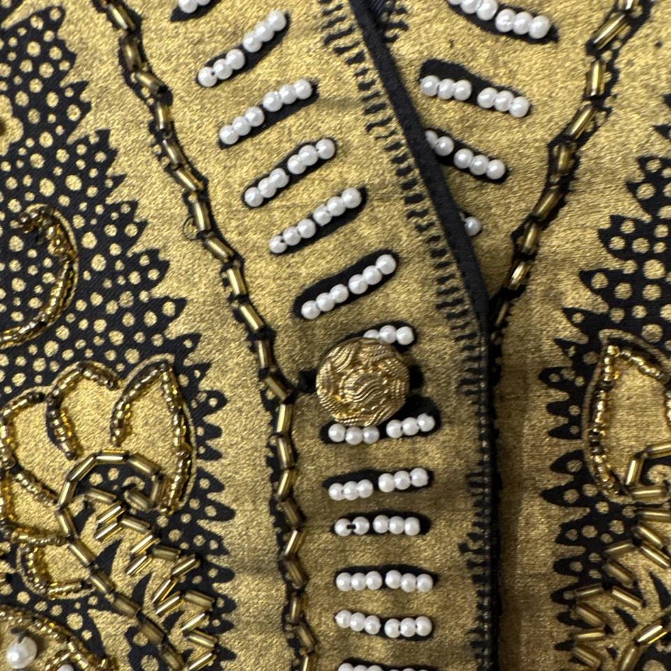 Винтажный Бали шикарный жилет с золотым бисером и жемчугом OS LG/XL с изображением бабочек - Изображение 4 из 4