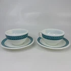 Vintage Corning Cups Saucers Laurel Leaf Set of 2 Turquoise Teal