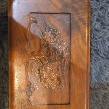 Handmade Wooden Trinket Box with Tree Carving and Hinged Lid