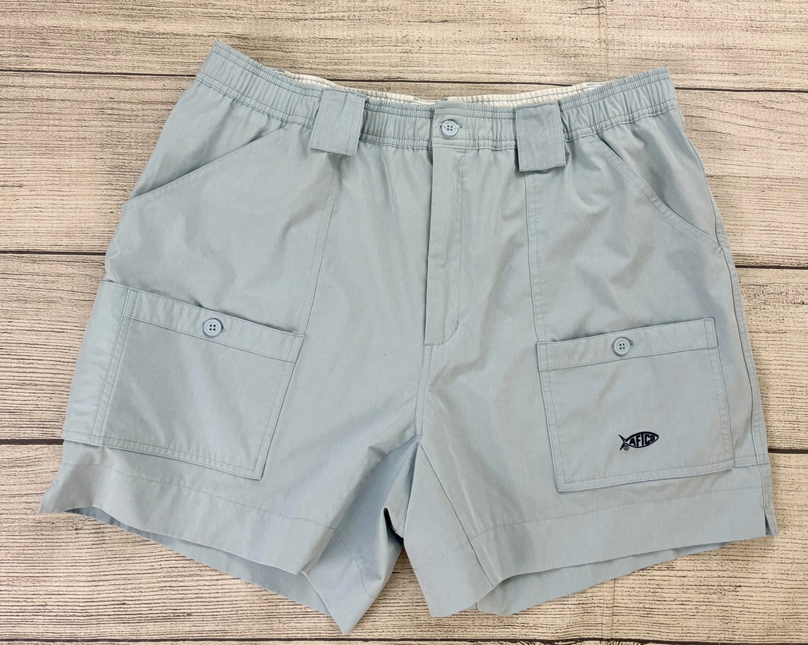 AFTCO ORIGINAL FISHING Mens Sz 40 Light Blue Stretch Pocket Boating Shorts EXC