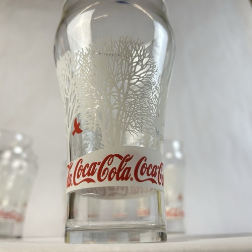 Vintage Rare 6Pc Coca Cola Glasses Holiday Christmas White Trees Red Cardinal - Picture 10 of 13