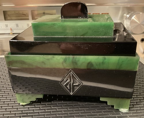 Stunning! Green/Black Catalin Bakelite Box Trinket Humidor Tobacco **SIGNED**