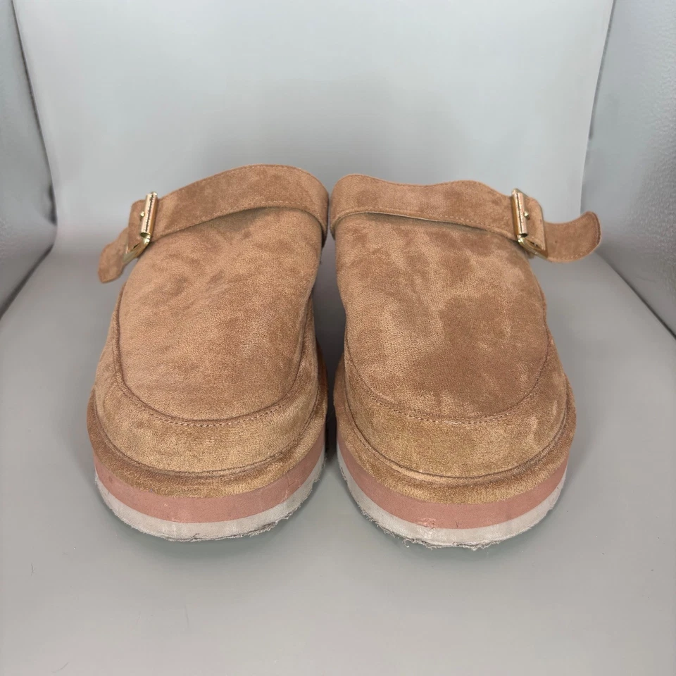Madden Girl Clogs Taupe Suede Buckle Platform Mule Shoes Women's Size 8M - Image 2 of 4