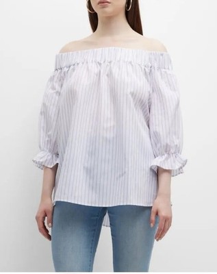 NEW HARSHMAN Gruner Off-Shoulder Blouse - Lavender Stripes - Size 3X