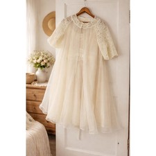 Vintage Sz 32 Bridal Robe Vanity Fair Ivory Sheer Chiffon Nightgown Peignoir S