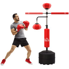 HOMCOM 4-in-1 Punching Bag with 2 Speedballs, Reflex Bar, Red