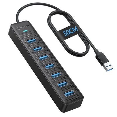 PHIXERO 7 Port USB Hub 3.2 with 1.6FT/50CM Long Cable, 50cm Black 
