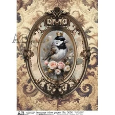 Crown Sparrow Vignette | A4 Rice Paper | Paper for Decoupage | AB Studios
