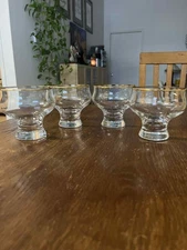 Vintage Gold Rim Dessert Bowls Set of 4 Clear Glass Compote Dishes Ice Cream