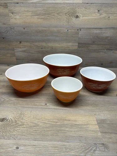 VTG. PYREX - AUTUMN HARVEST WHEAT - NESTING  MIXING BOWL 401 402 403 404 SET