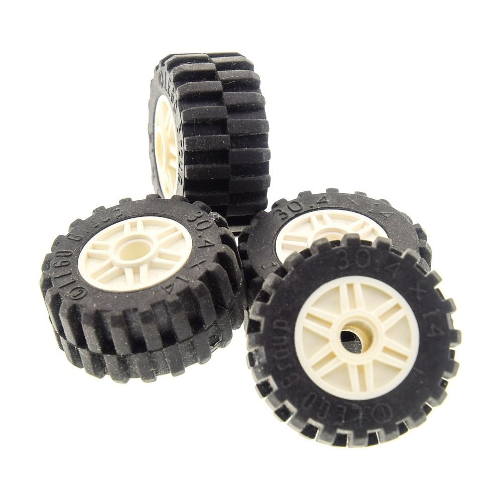 4x Lego Wheel 30.4x14 Black Rim 18x14 White Pin Hole Tire Car 30391 55981c02