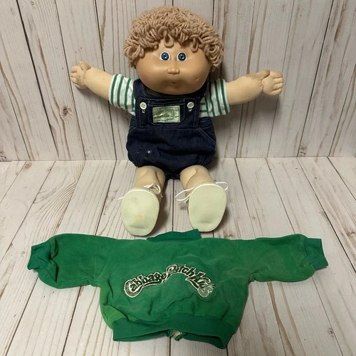 Cabbage Patch Kids Doll Boy Blonde Hair Blue Eyes Pacifier Mouth With Outfit