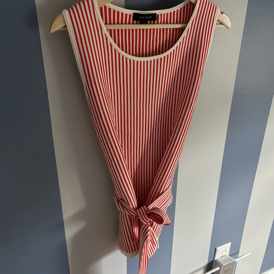 ANN TAYLOR NARANJA RAYAS CINTURÓN PUNTO CAMISETA SIN MANGAS MUJER TALLA L Foto 2 de 4