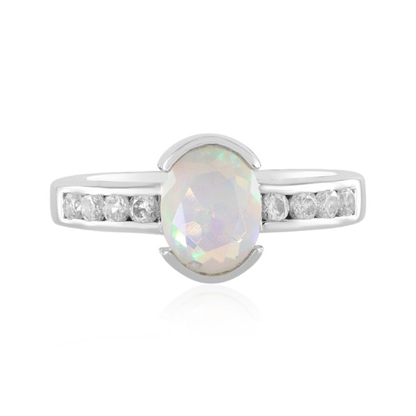 Cavill Welo Opal Ring 0,693Ct Ovalschliff Platin Sterling Silber Damen Zirkon--image