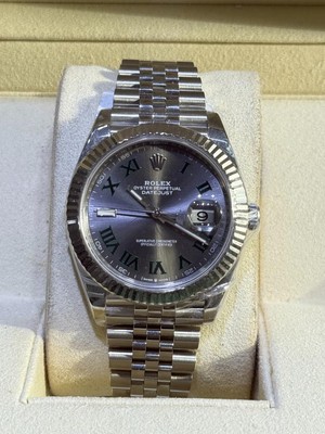 Rolex Wimbledon Datejust 41mm Edelstahl Jubiläum gestreift Kätzchen Uhr 2024