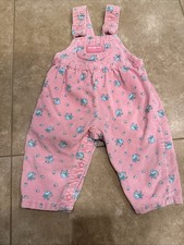 Vintage Girl's Oshkosh Pink Floral Overalls Corduroy 6-9 Months USA
