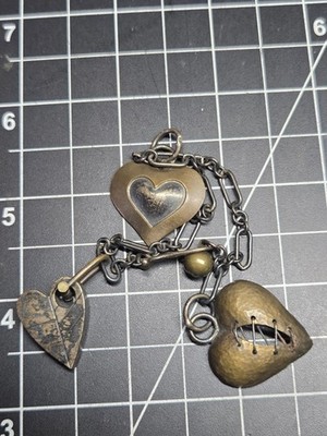 Vintage Thomas Mann Mixed Metal Techno Romantic Steampunk Heart Bracelet Charm
