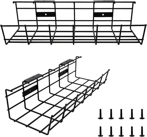 Under Desk Cable Management- 2 Pack Cord Organizer. Metal Wire Cable Management