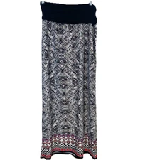AB Studio Maxi Skirt Pull On Fold Over Stretch Knit Abstract Large USA Made