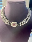 Vintage Unique Painted Porcelain Flower Crystal Bead Necklace — photo 2
