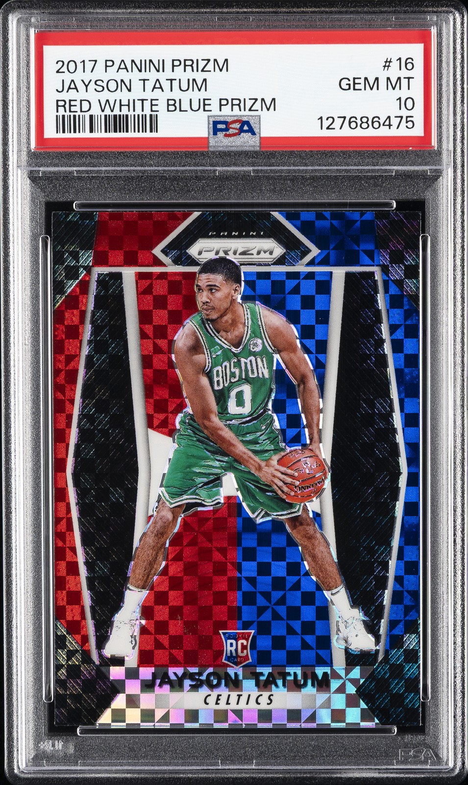 2017 PANINI PRIZM RED WHITE BLUE PRIZM #16 JAYSON TATUM ROOKIE RC PSA 10