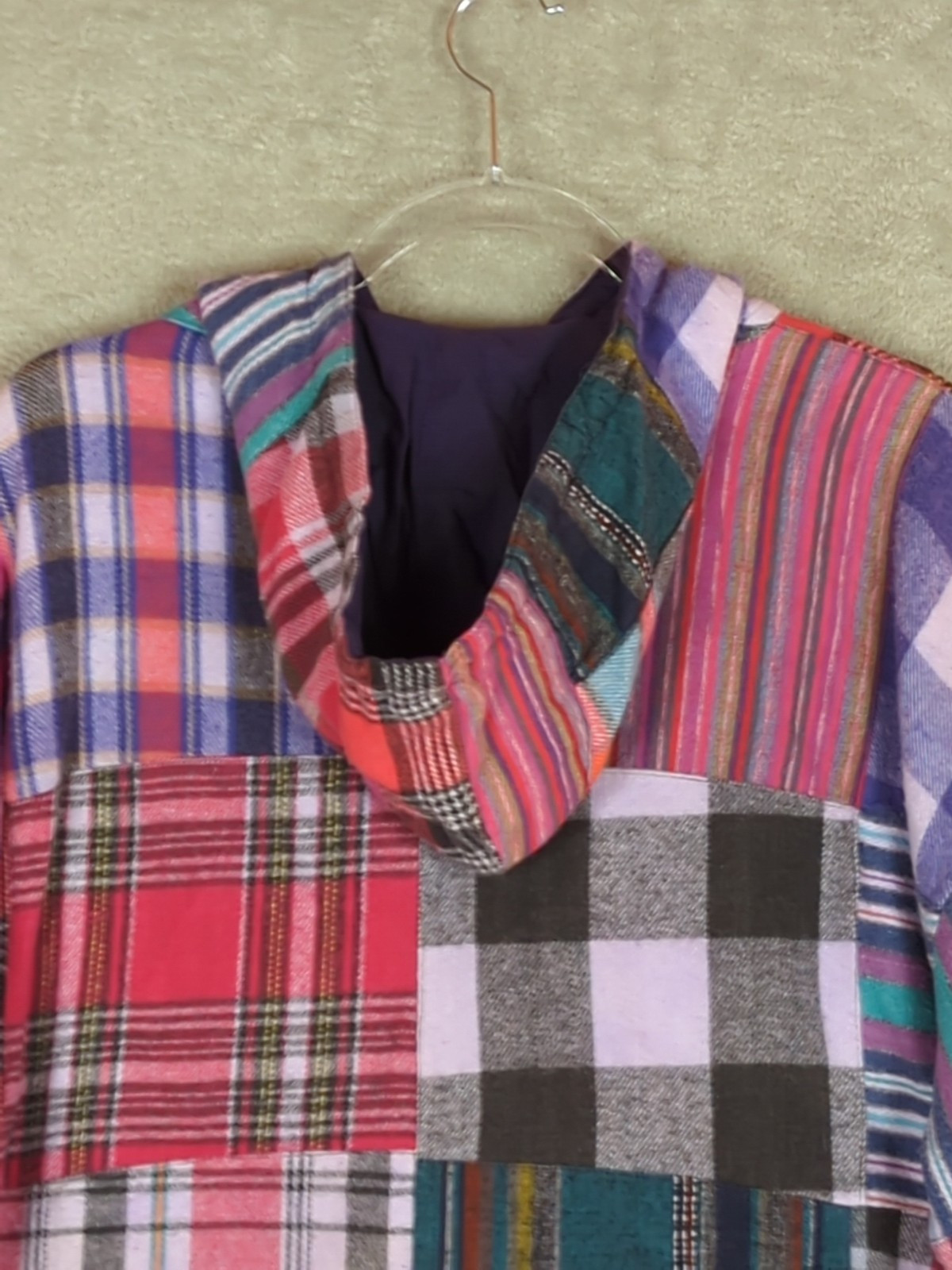 Patchwork flannel 1/4 Zip Pullover reversible Hoo… - image 13