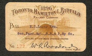 Toronto Hamilton & Buffalo Railway Company Railroad Annual Pass 1896