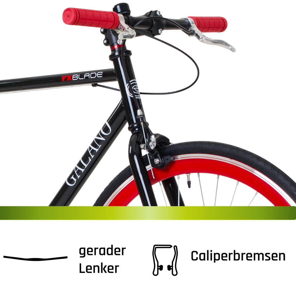 Singlespeed Bike 28" Erwachsene Fahrrad Fixie 700c Galano Blade schwarz/rot 56cm - Bild 4 von 4