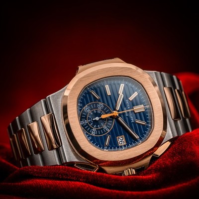 Patek Philippe Nautilus Chronograph Rose Gold Steel Blue Dial 5980/1AR Complete