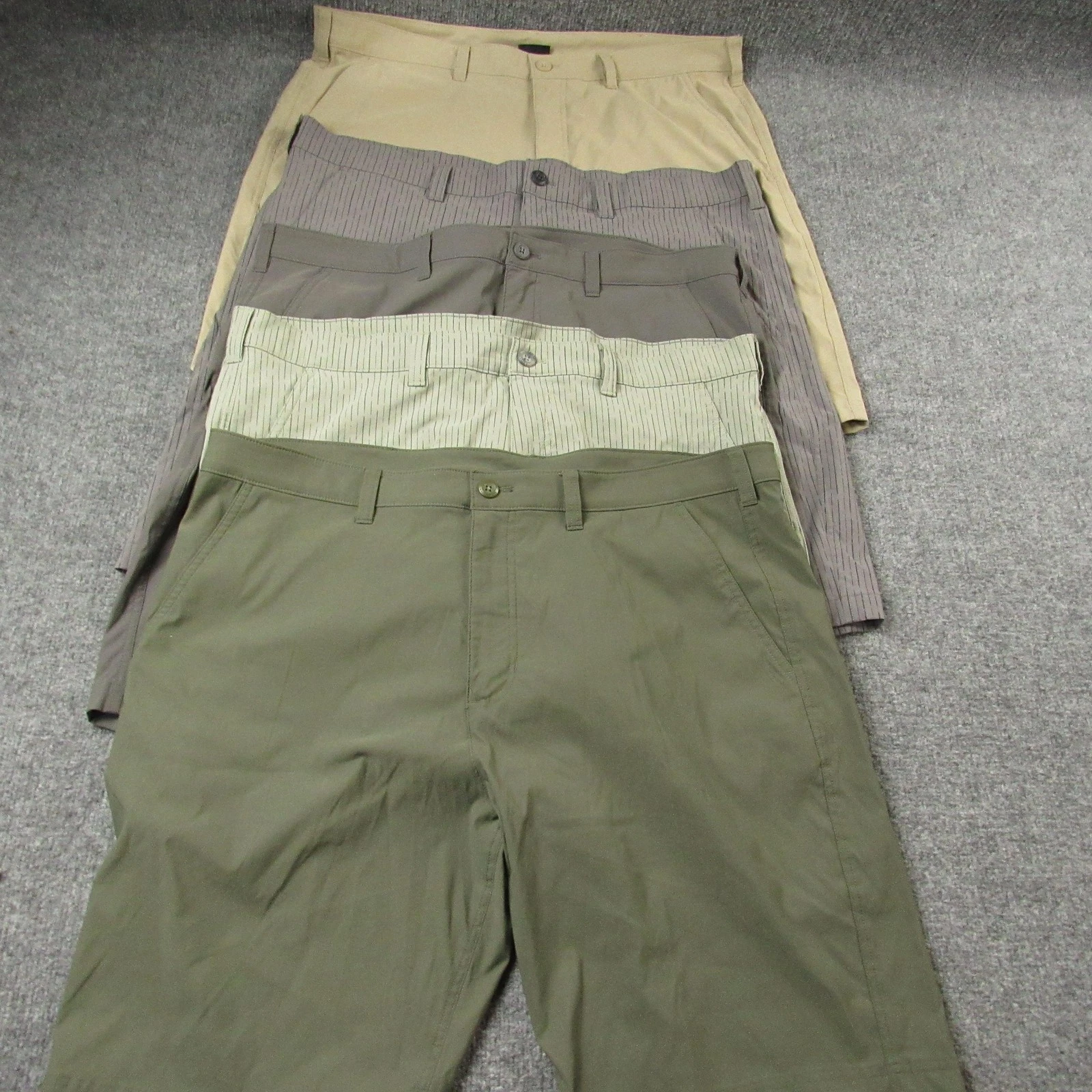 Eddie Bauer Shorts Mens 40 Lot Of 5 Khaki Gray Green Stripe Nylon Stretch