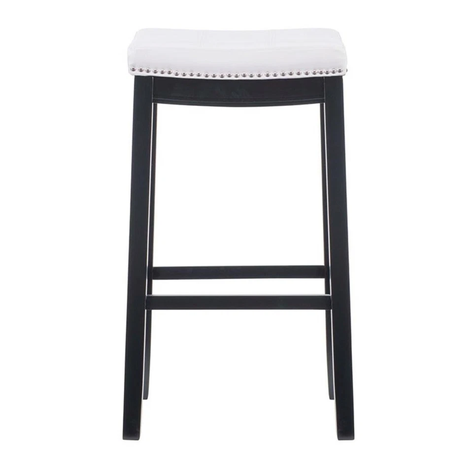 Linon Claridge Backless Bar Stool White Faux Leather Wood Frame in Black Finish - Image 3 of 4