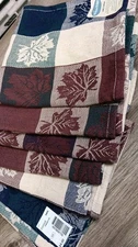 Fabric Dinner Napkins 6 Winter Foliage Leaf Jacquard Green Navy Burgandy Decor 