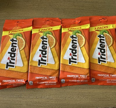 4 Trident Tropical Twist Sugar Free Gum Pack 3 Packs Each - 12 Packs Total