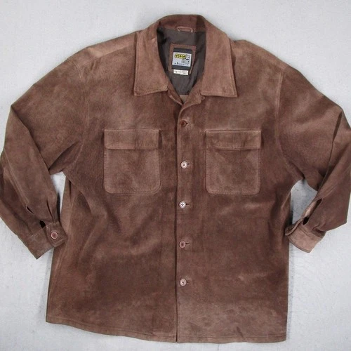 BC Ethic Skins Mens Brown Suede Leather Button Front Shirt Jacket Large Y2K - product listing photo